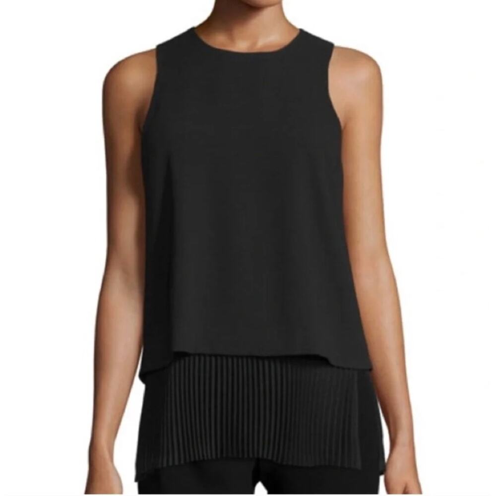 Theory Anastaza Winslow Layered Crepe Tank Top silk blend Pleated Sz Large